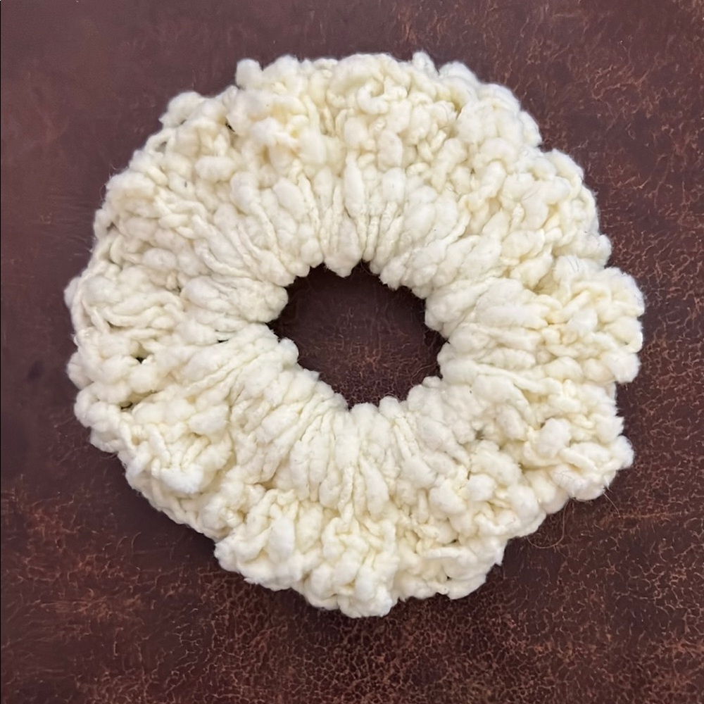 Hand Crocheted Fluffy Cream Hair Scrunchie